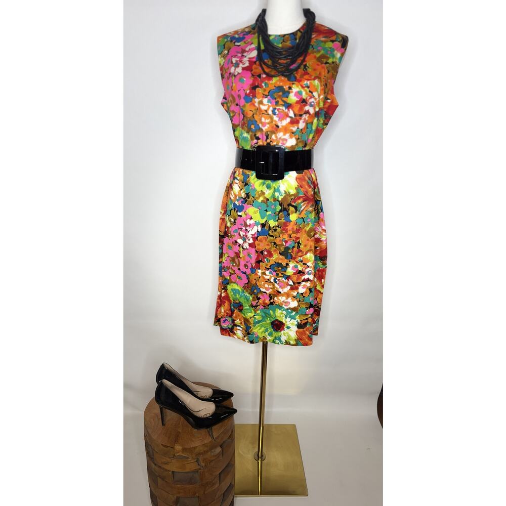 Vintage John Abbott Floral Shift Dress Multicolor Mod Sleeveless Midi Large - Picture 4 of 14